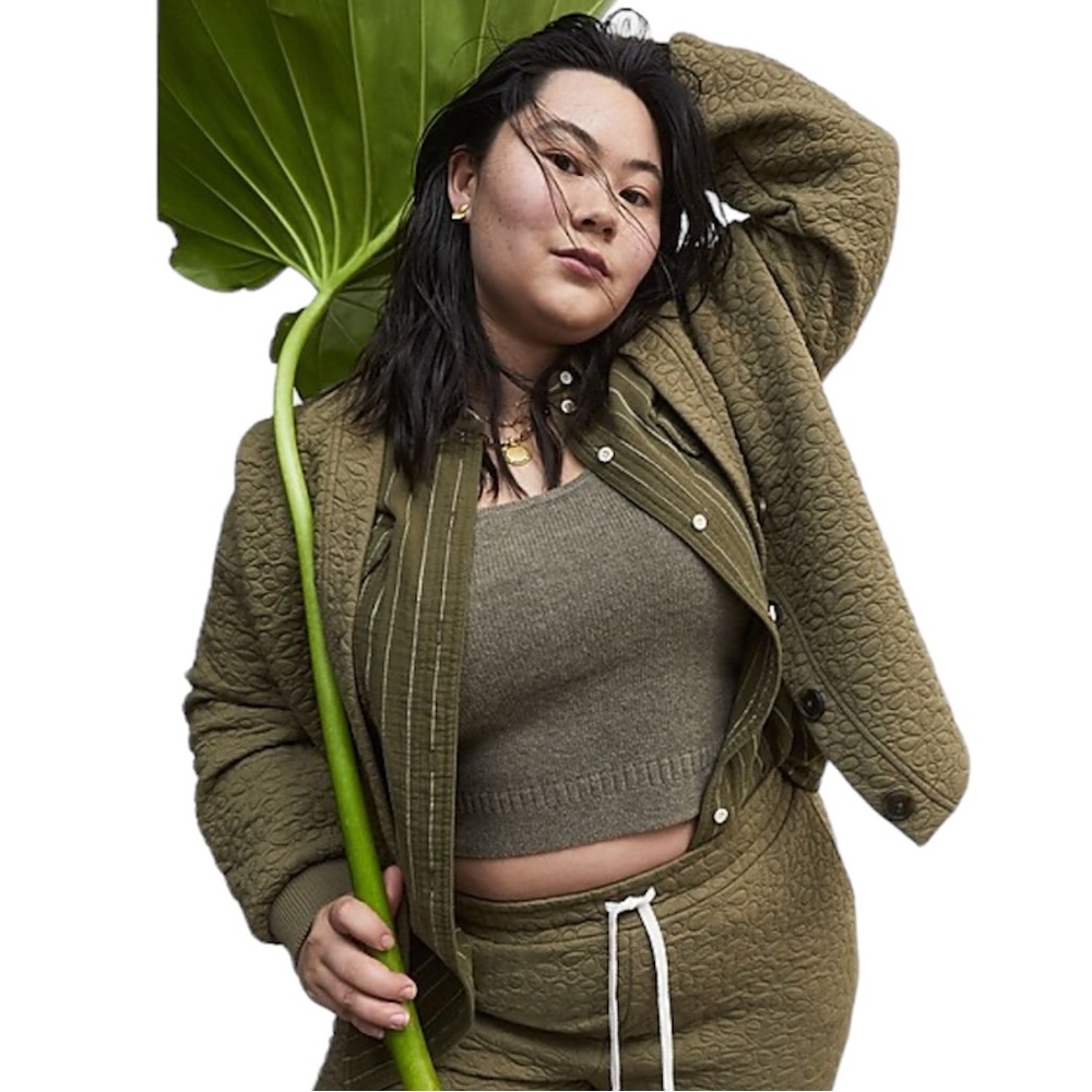 Madewell Olive Green Quilted Jacket & Crop Top Set